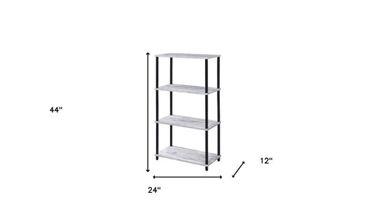 44" Antiqued White Metal Four Tier Etagere Bookcase