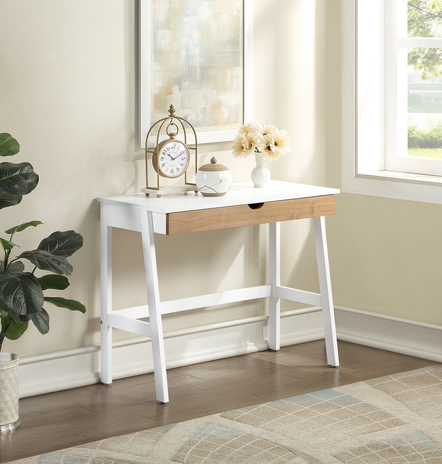 36" White and Natural Writing Desk