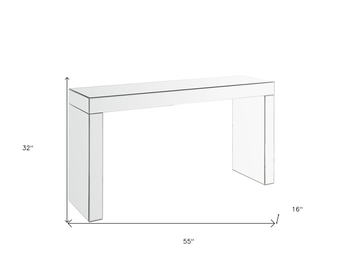 55" Clear Glass Mirrored Writing Desk