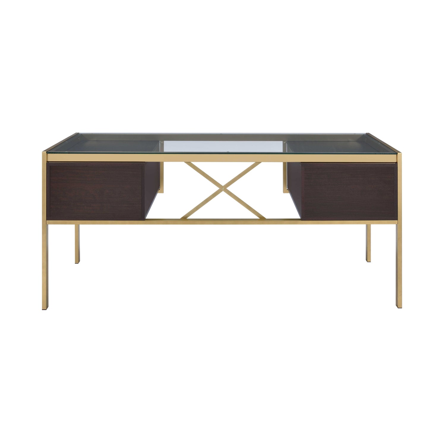 64" Clear and Gold Glass Writing Desk With Four Drawers