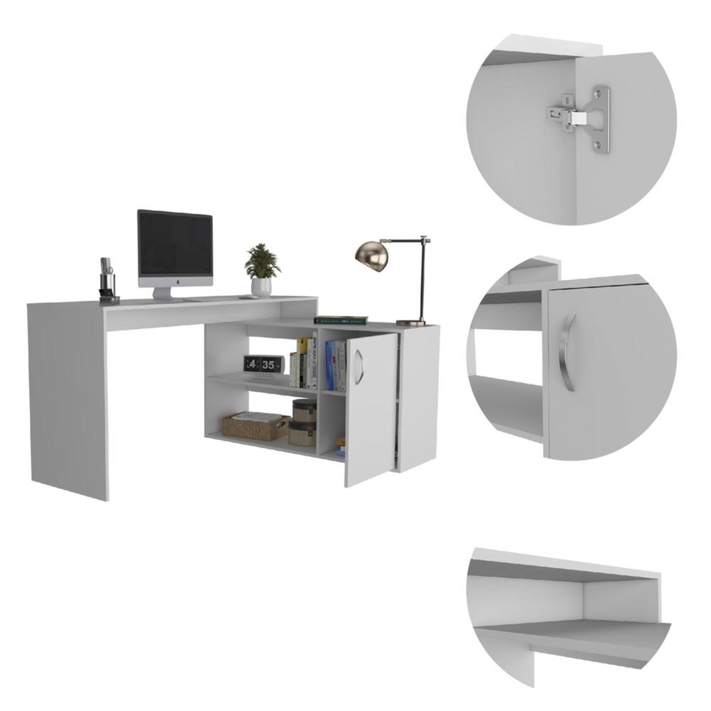 Sleek White L Shape Office Desk