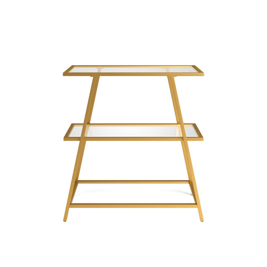 36" Gold Metal And Glass Three Tier Etagere Bookcase