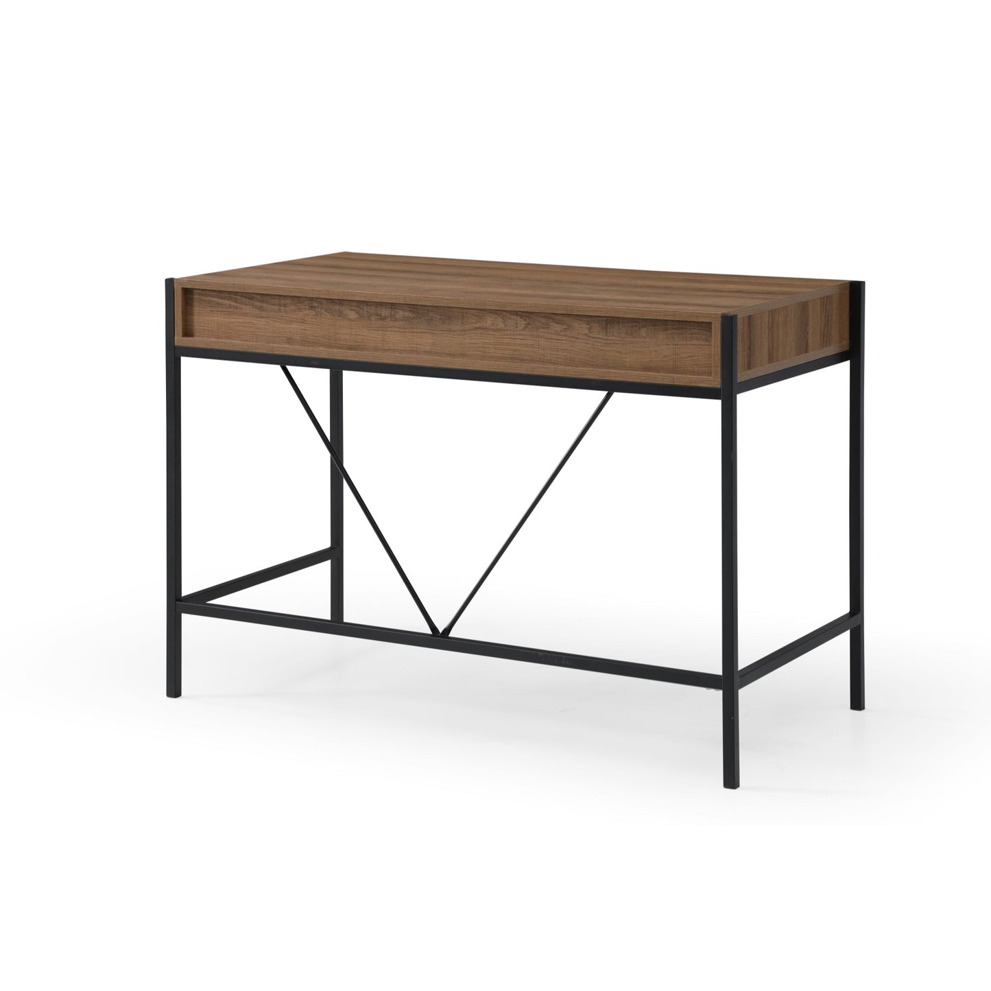 43" Wood Brown and Black Writing Desk With Two Drawers