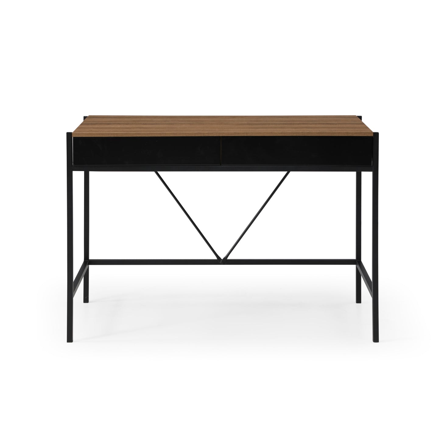 43" Wood Brown and Black Writing Desk With Two Drawers