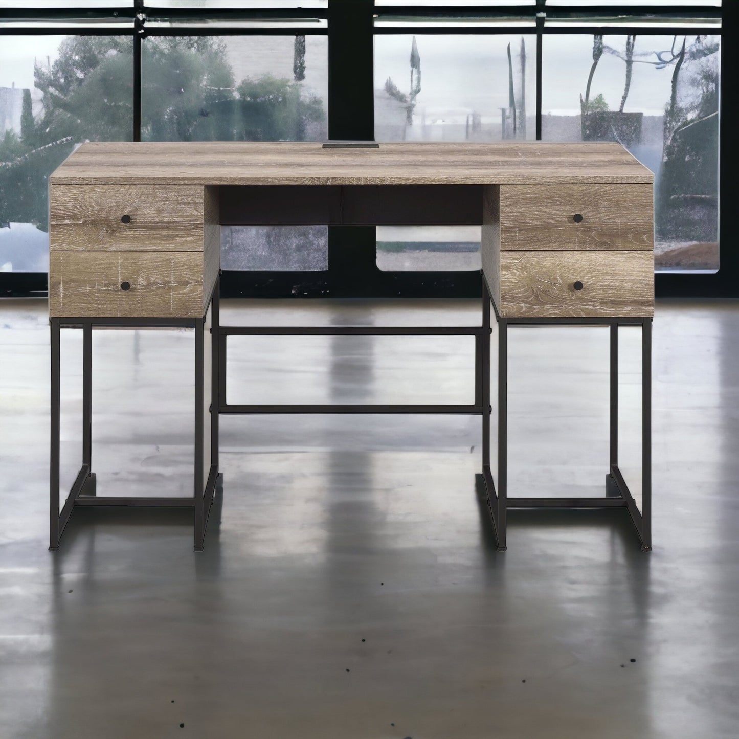 47" Brown and Black Unique Writing Desk With Four Drawers