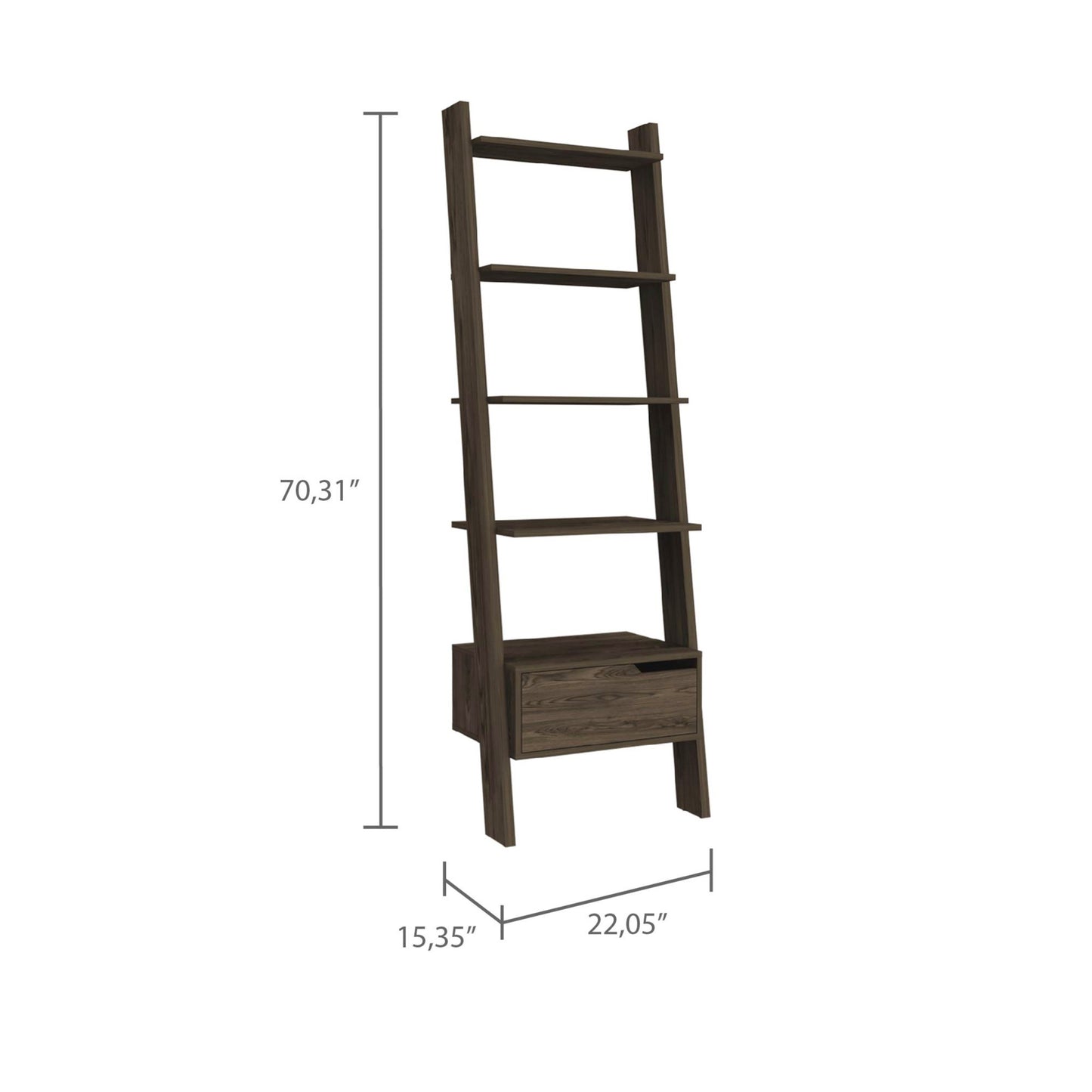 70" Five Tier Ladder Bookcase with A Drawer