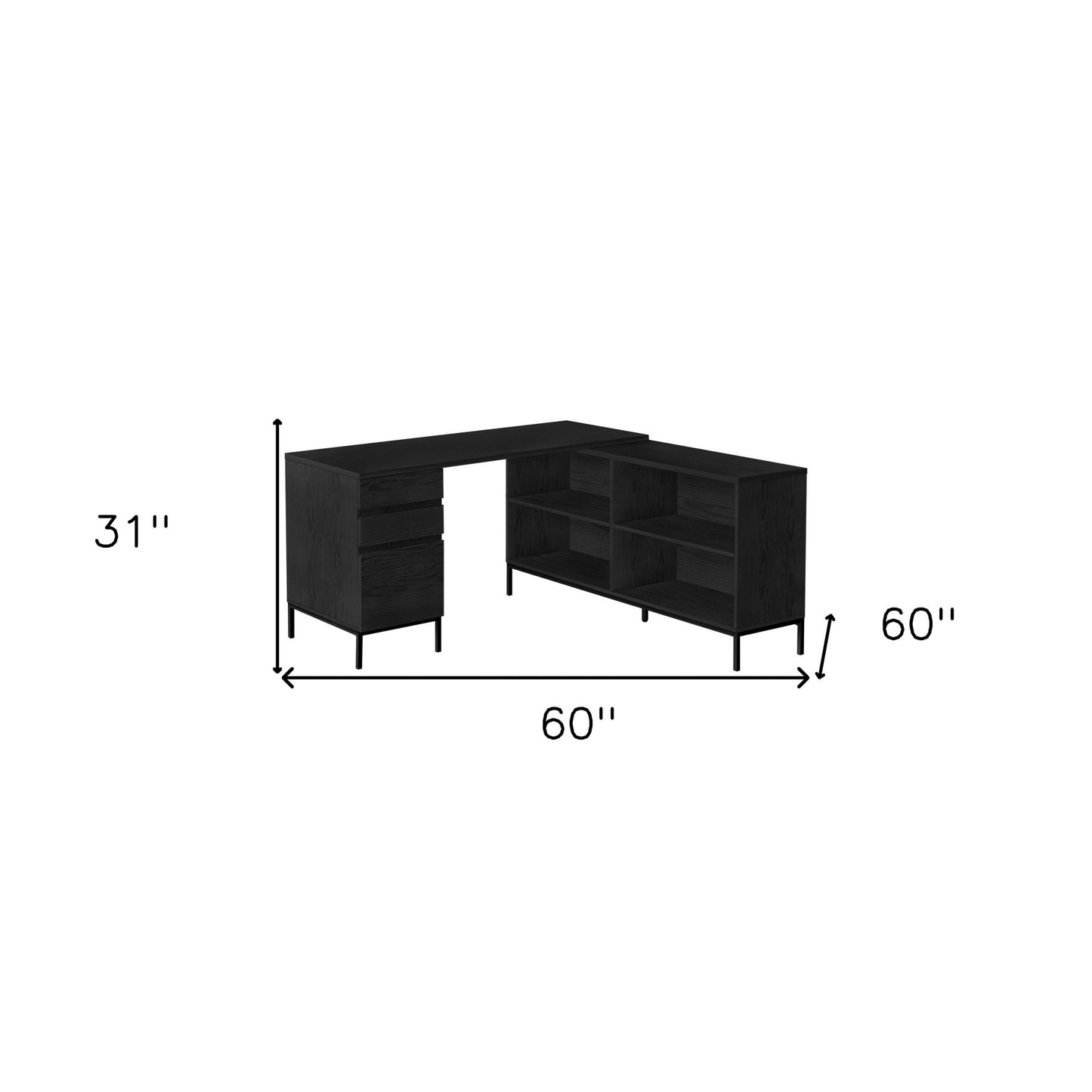 60" Black L Shape Executive Desk