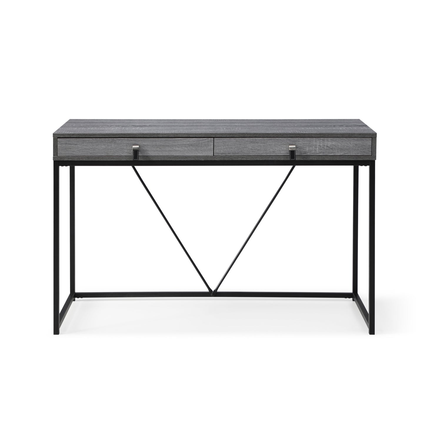 47" Gray and Black Writing Desk With Two Drawers