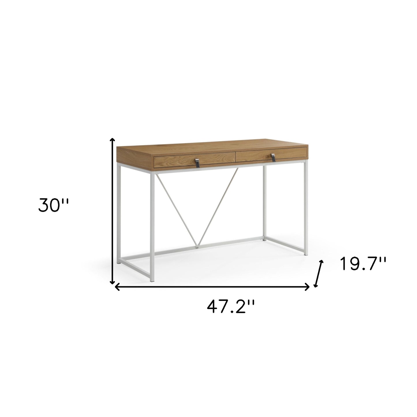 47" Natural and White Writing Desk With Two Drawers