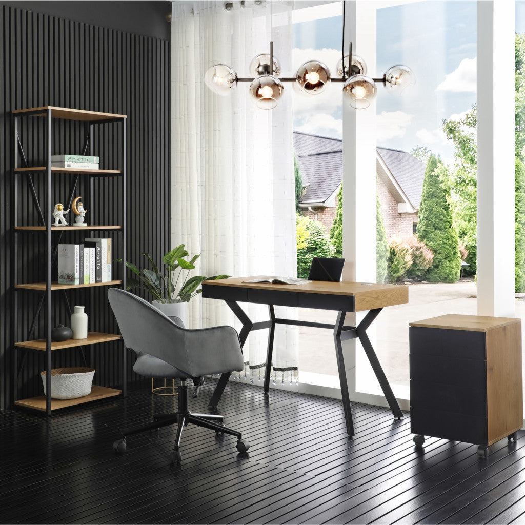 43" Natural and Black Writing Desk With Three Drawers