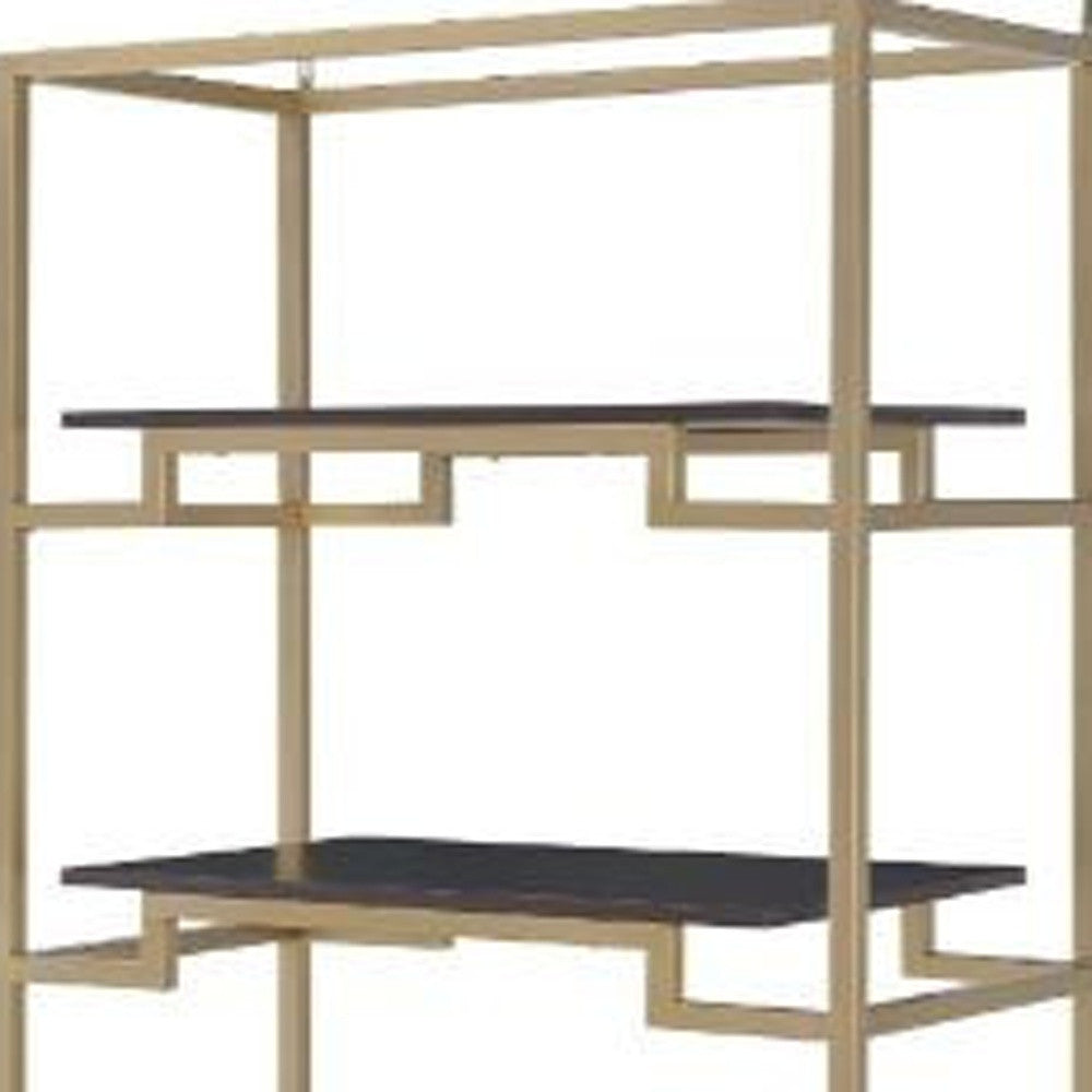 78" Gold and Black Metal Four Tier Etagere Bookcase with a Drawer