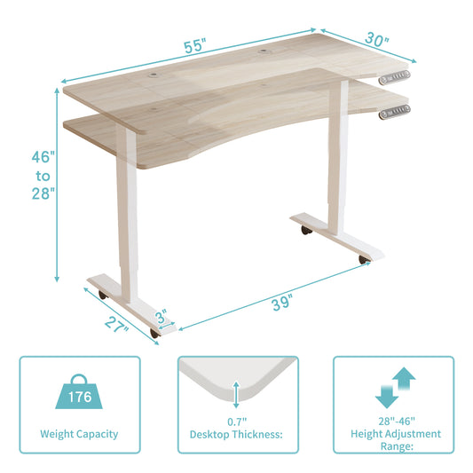 55" Adjustable White Unique Standing Desk