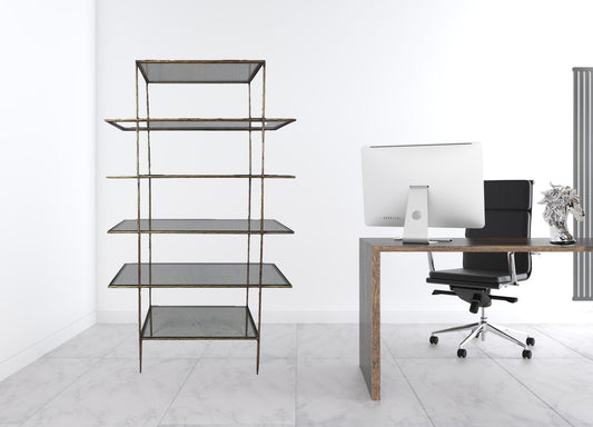 59" Iron and Glass Five Tier Etagere Bookcase