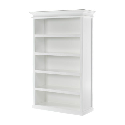 77" Antiqued White Solid Wood Five Tier Bookcase