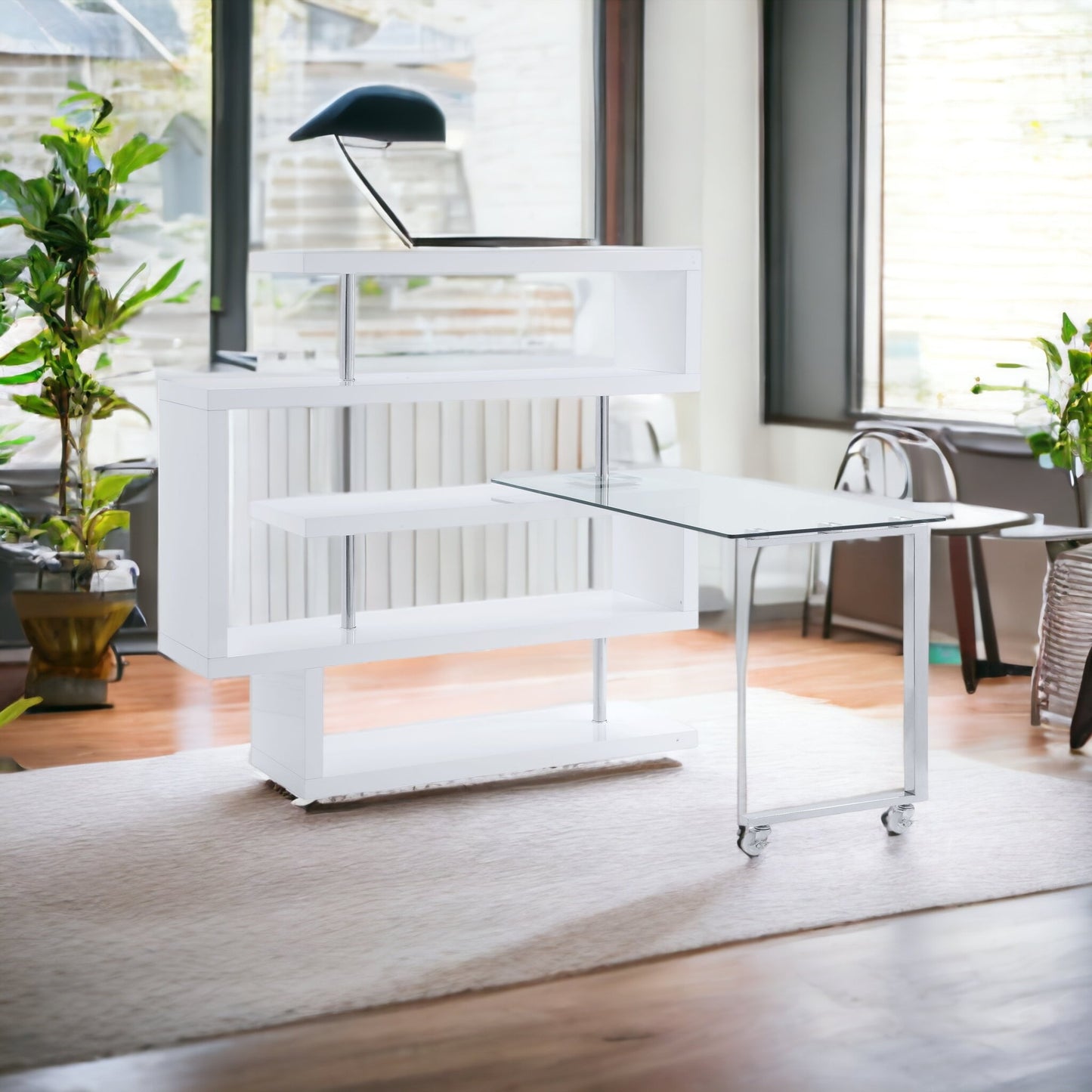 55" White L Shape Writing Desk