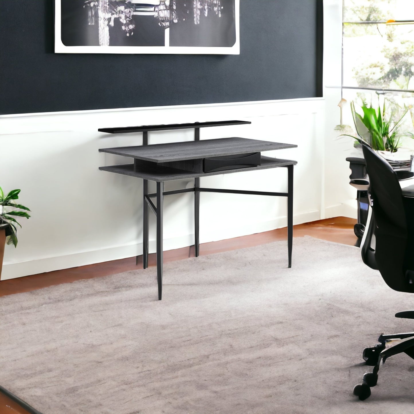 43" Gray and Black Writing Desk