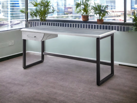 63" Silver and Black Aluminum Writing Desk