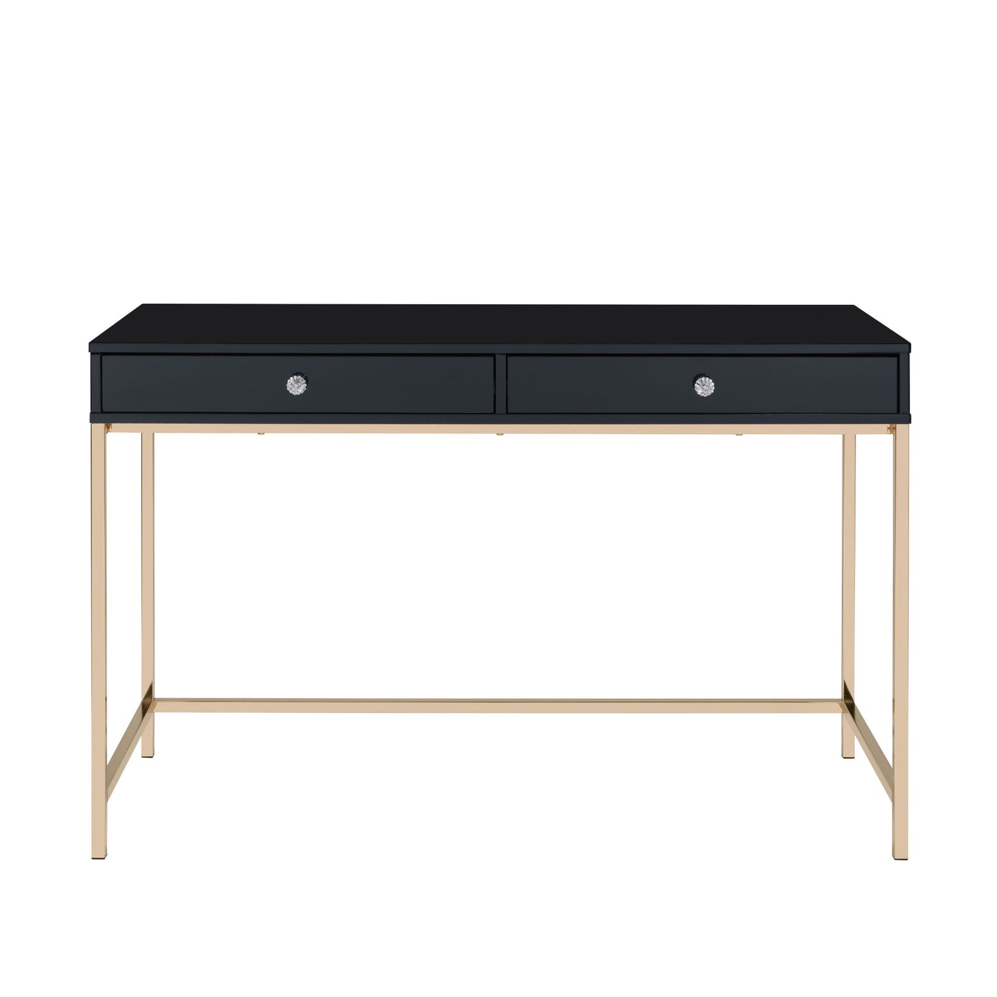 47" Black and Gold Writing Desk With Two Drawers