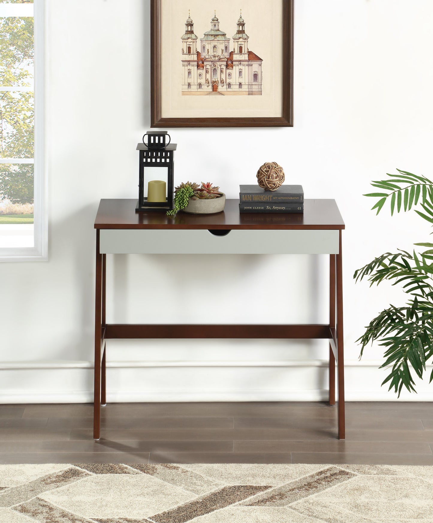 36" Brown and White Writing Desk