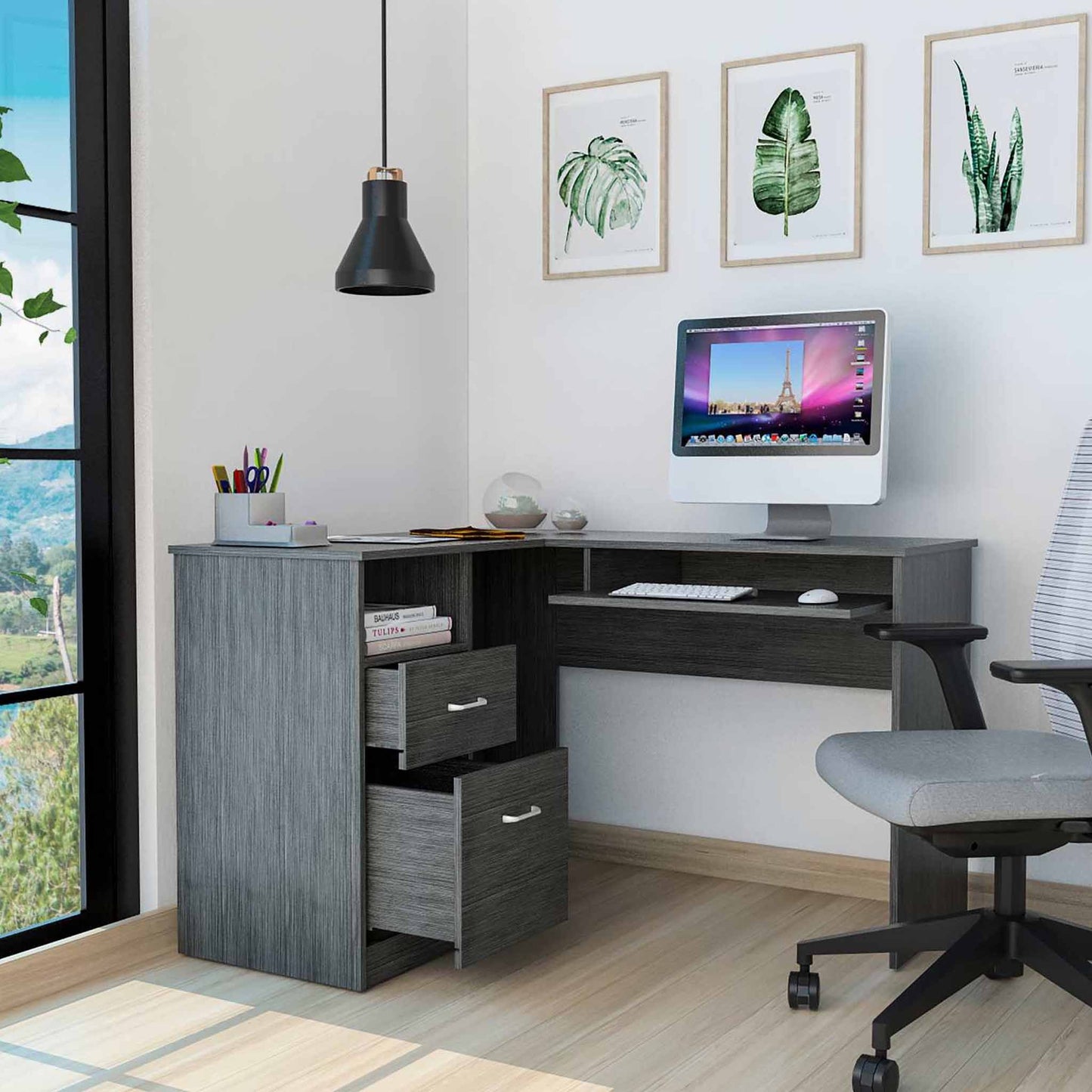 41" Gray L Shape Computer Desk