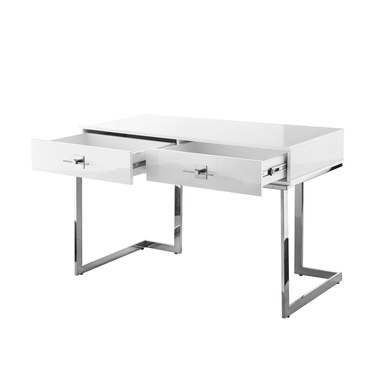 47" White and Silver Metallic Writing Desk With Two Drawers