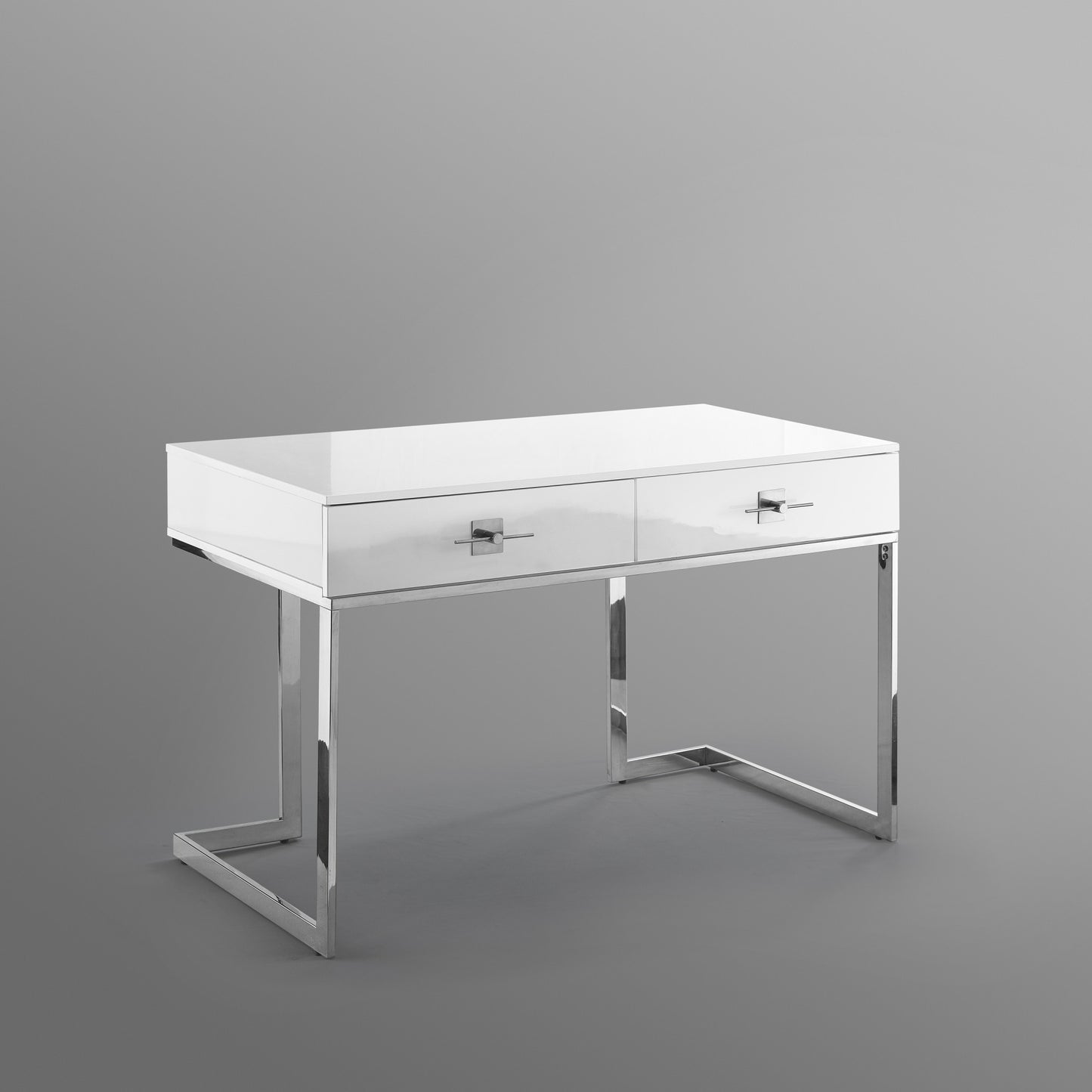 47" White and Silver Metallic Writing Desk With Two Drawers