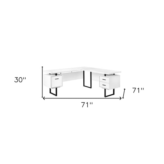 71" White and Black L Shape Computer Desk