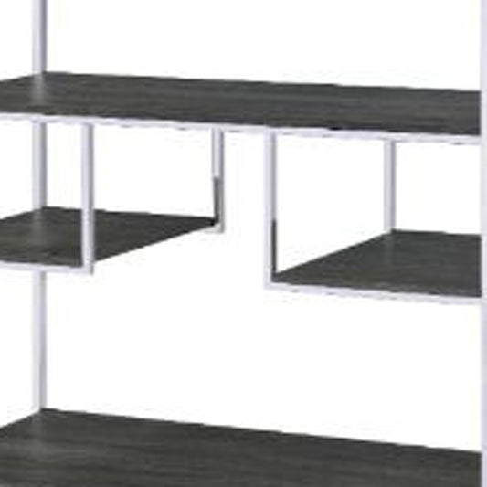 72" Gray and Silver Metal Seven Tier Geometric Bookcase