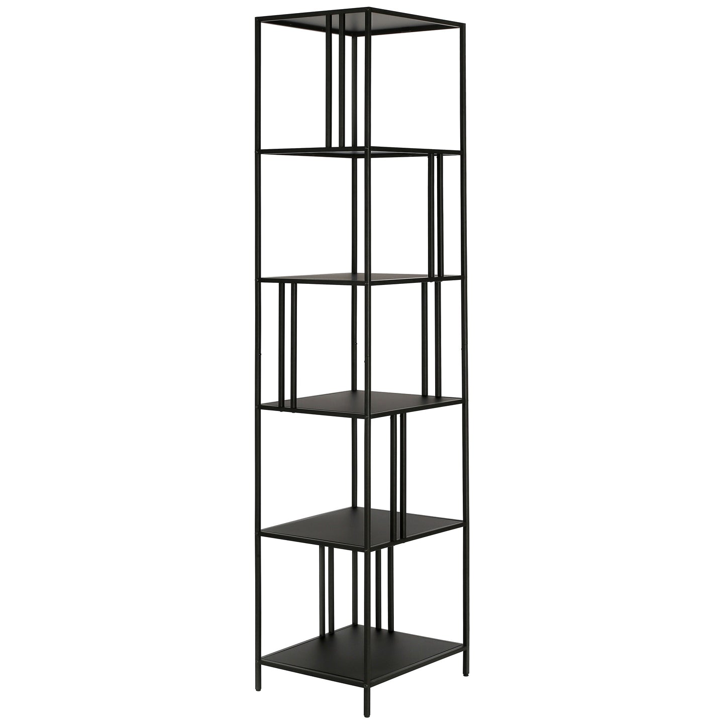 76" Black Metal Five Tier Etagere Bookcase