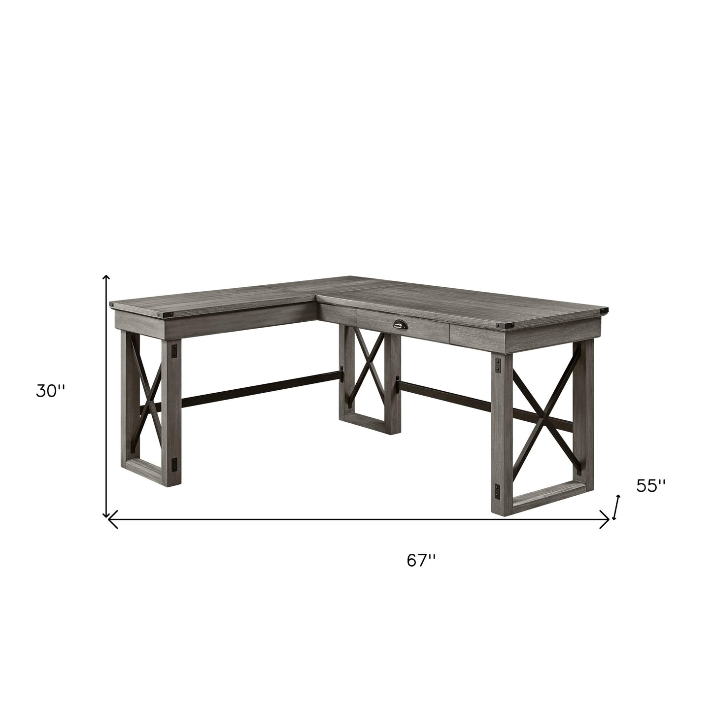 67" Gray L Shape Writing Desk