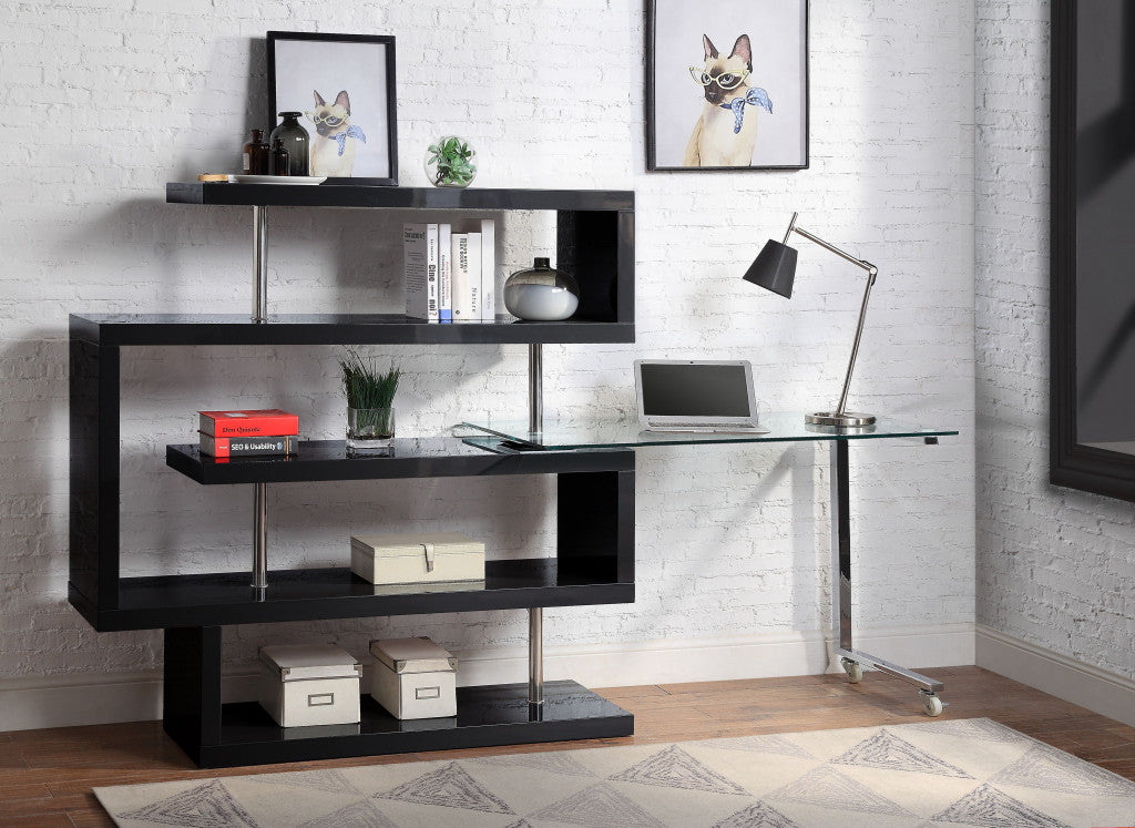 55" Black L Shape Writing Desk