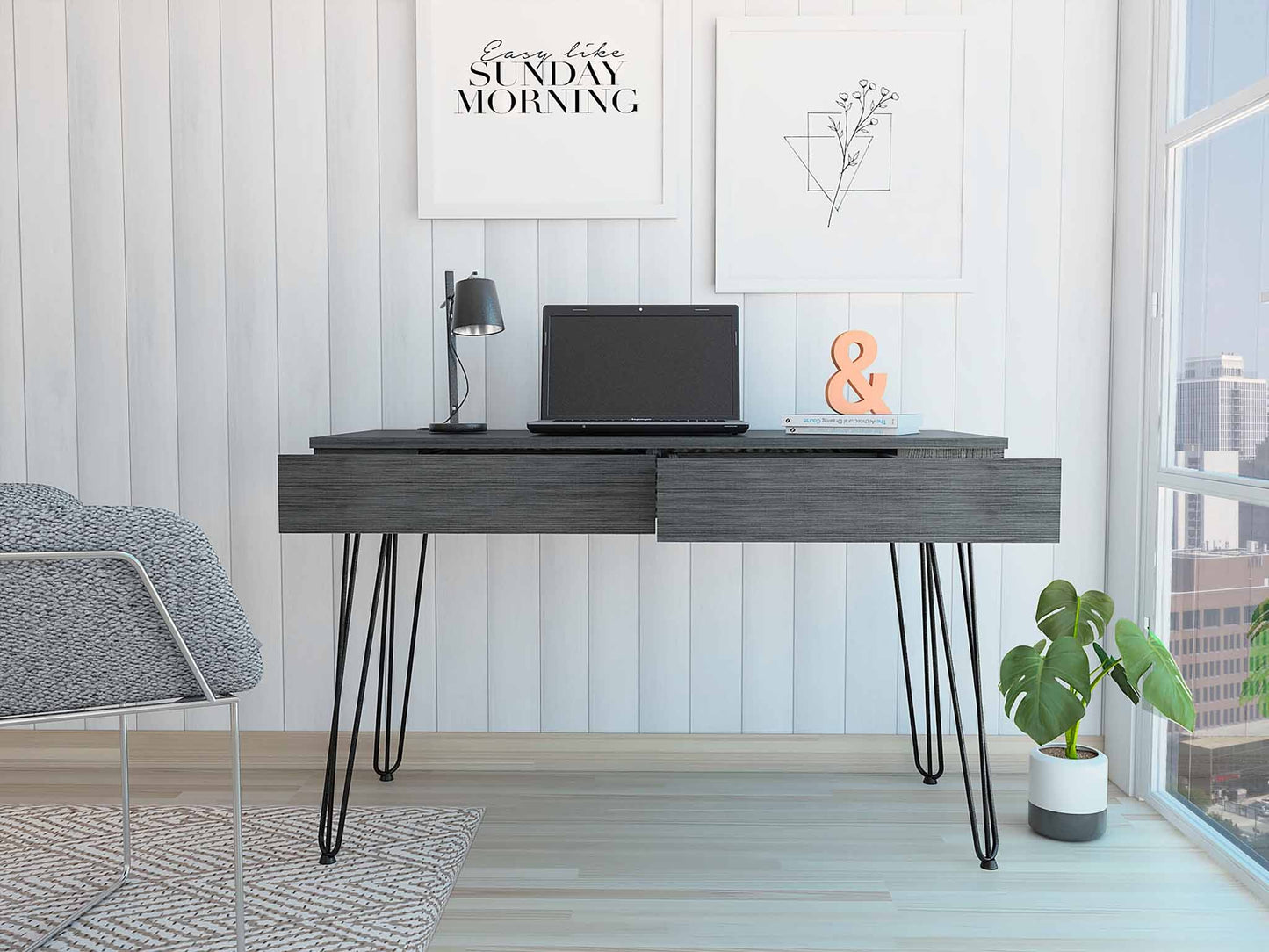 47" Gray and Black Computer Desk