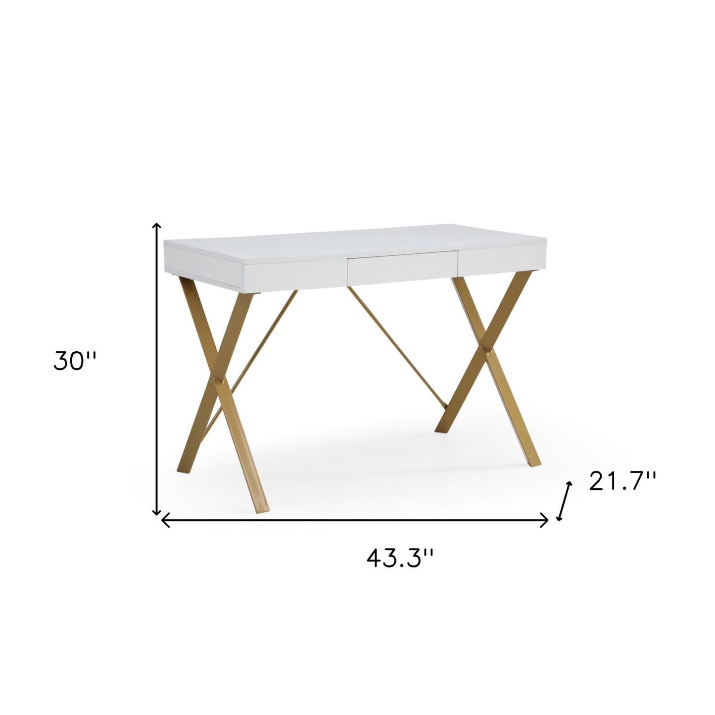 43" White and Gold Writing Desk