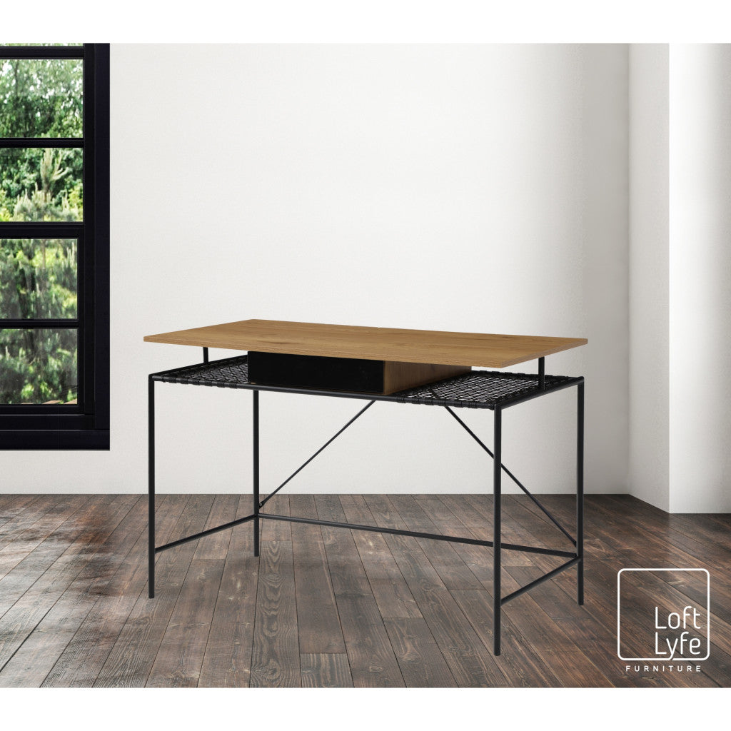 43" Natural and Black Writing Desk