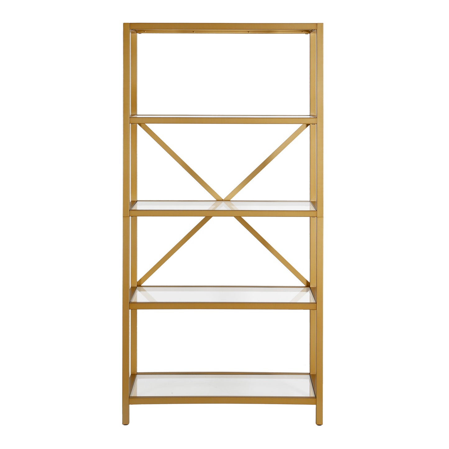 63" Gold Metal and Glass Five Tier Etagere Bookcase