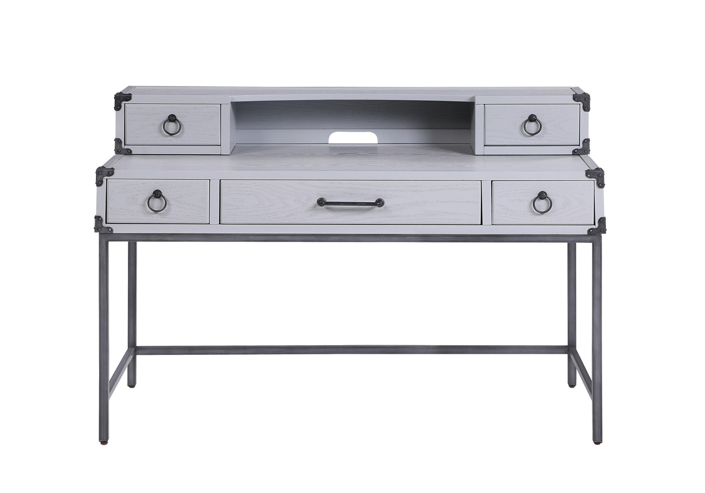 54" Gray Wood Writing Desk With Five Drawers