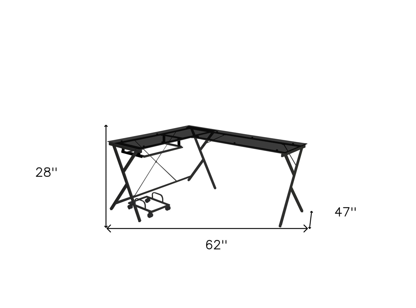 62" Black Glass L Shape Computer Desk