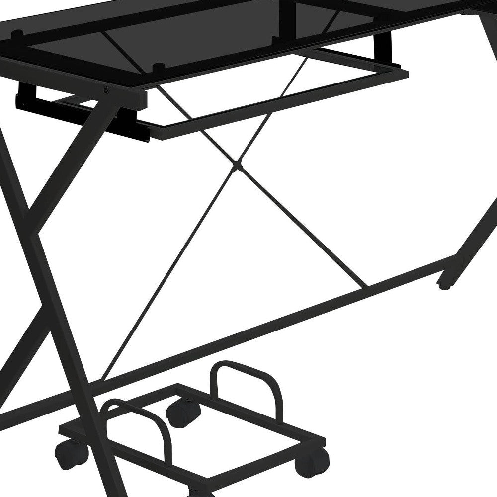 62" Black Glass L Shape Computer Desk