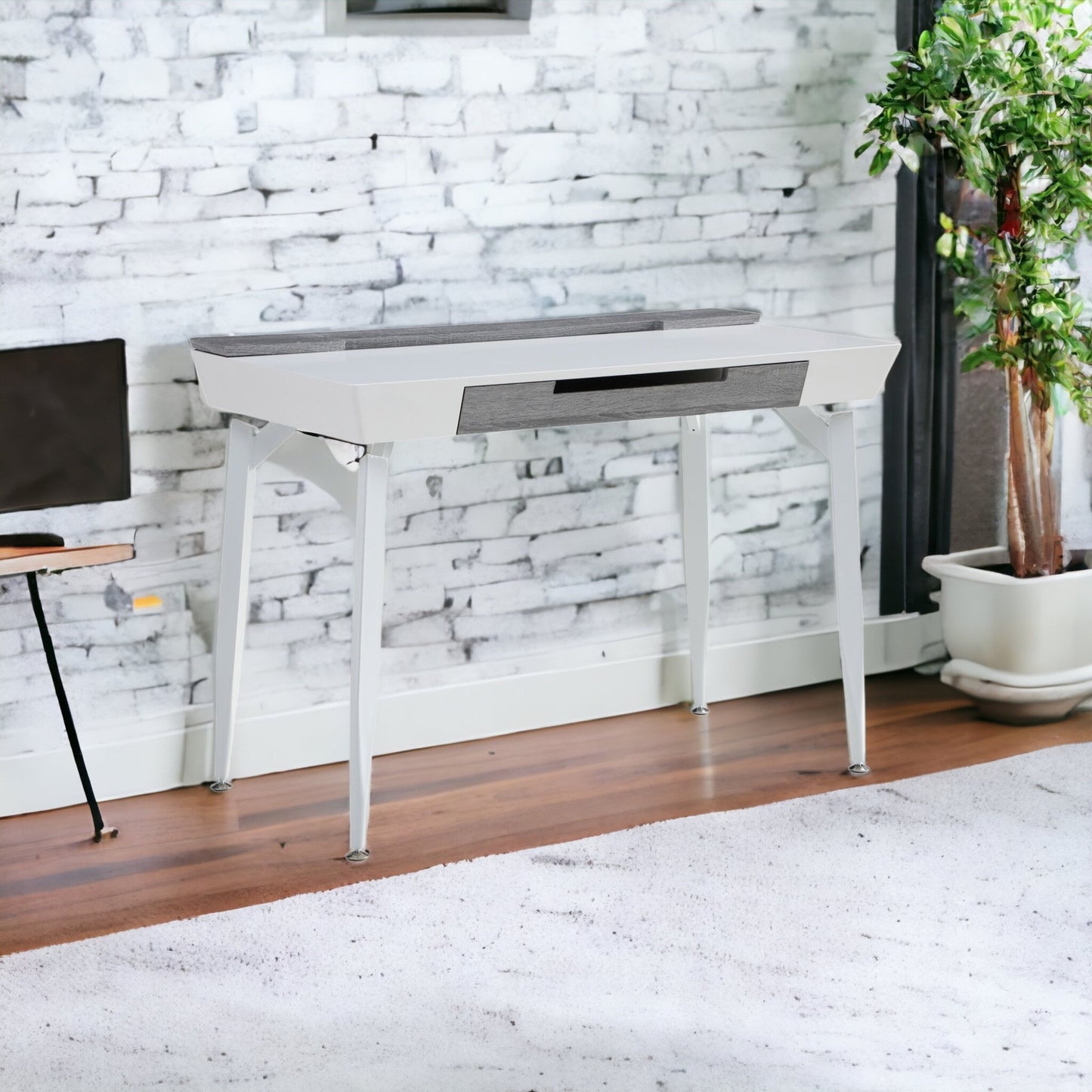 44" White and Gray Writing Desk With Three Drawers