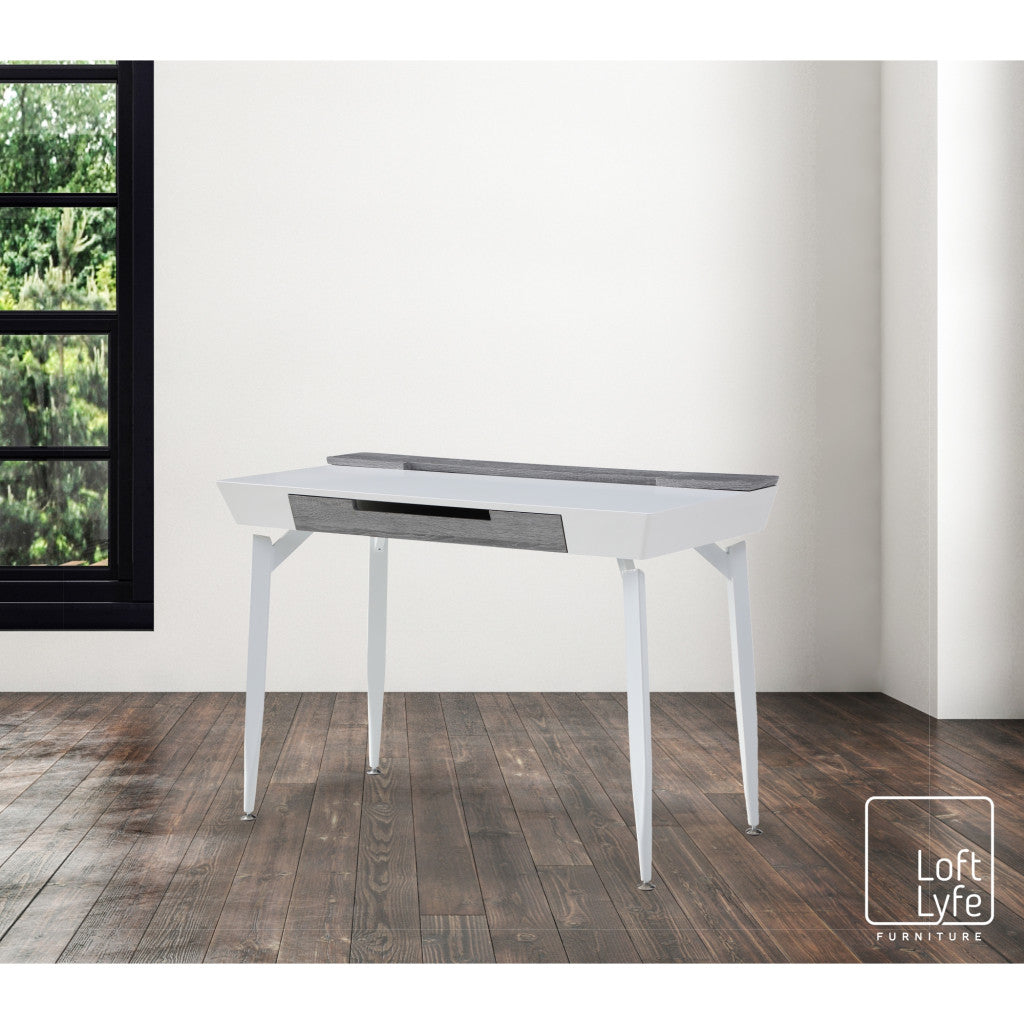 44" White and Gray Writing Desk With Three Drawers