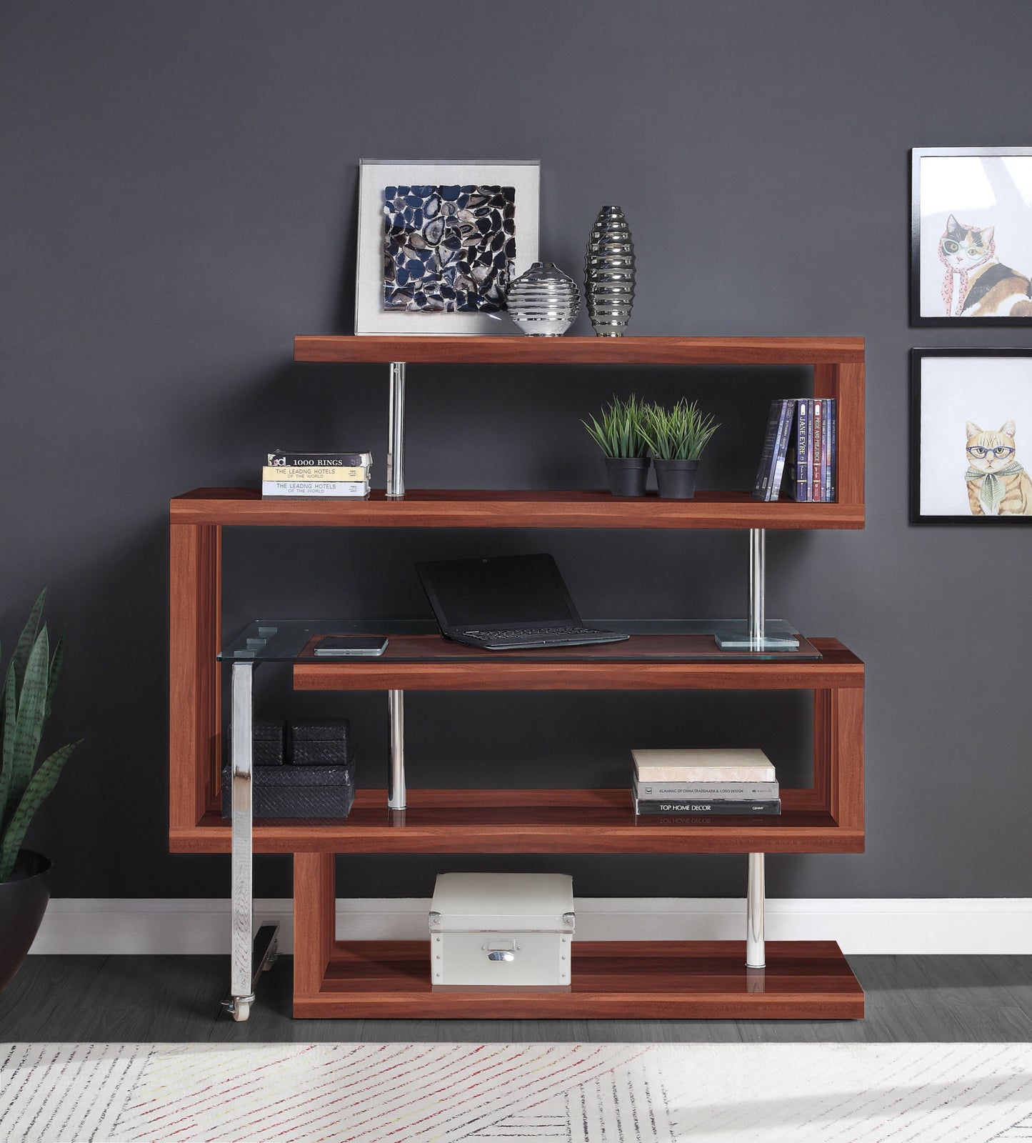 55" Brown L Shape Writing Desk