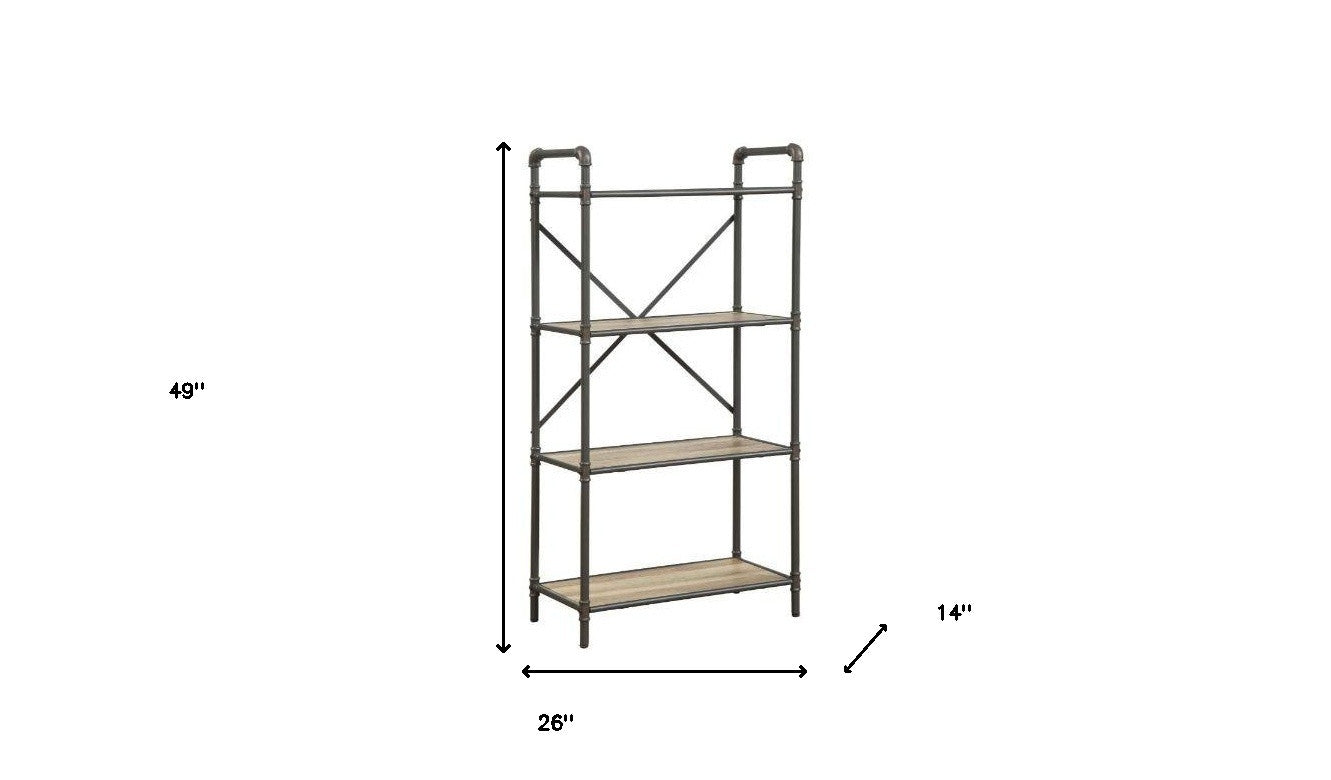 49" Gray Brown Metal Four Tier Etagere Bookcase