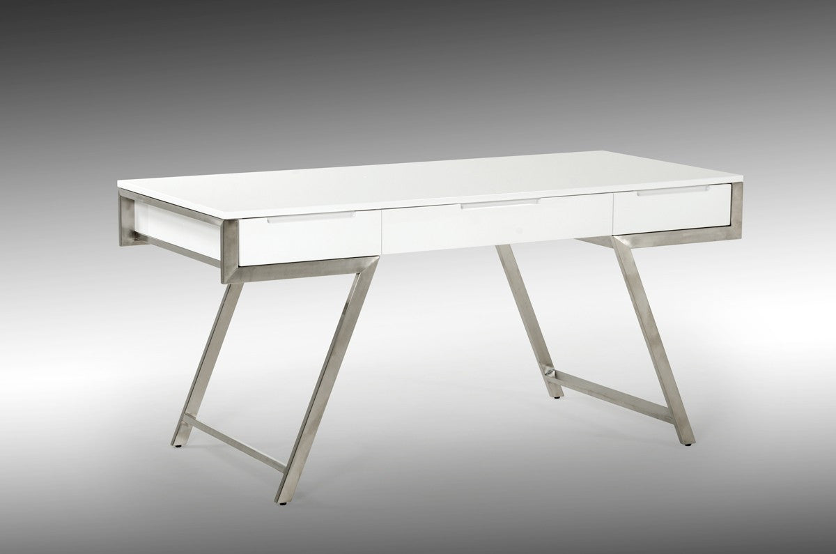 63" White Modern High Gloss Rectangular Writing Desk