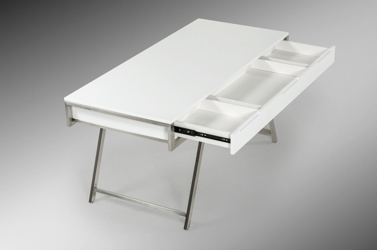 63" White Modern High Gloss Rectangular Writing Desk