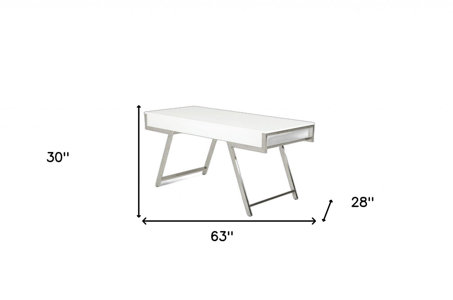 63" White Modern High Gloss Rectangular Writing Desk