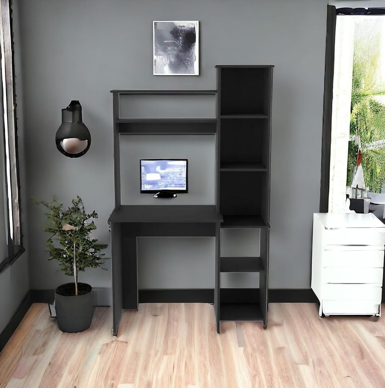 Modern Black  Office Desk with Storage Cabinet