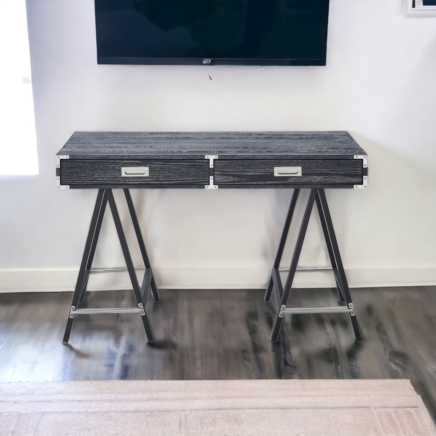 47" Black Writing Desk With Two Drawers