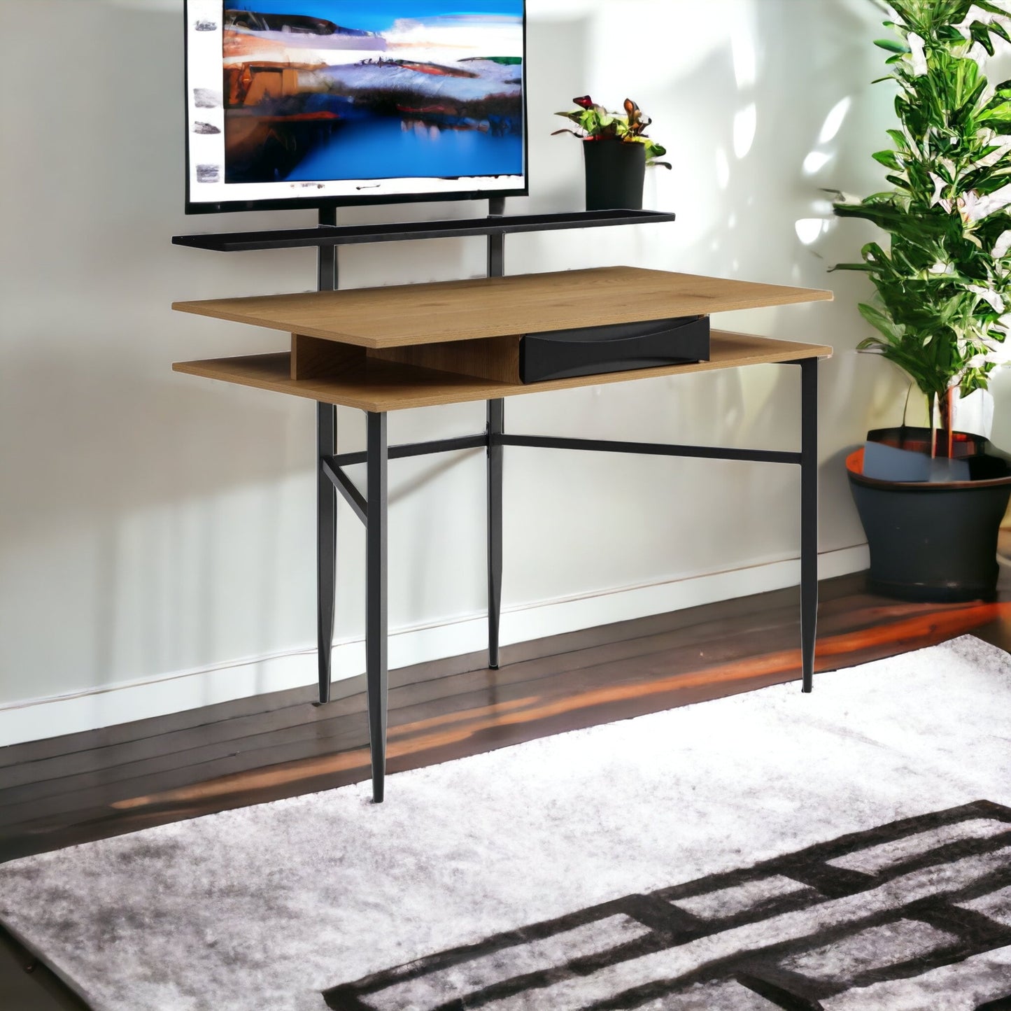 43" Natural and Black Writing Desk