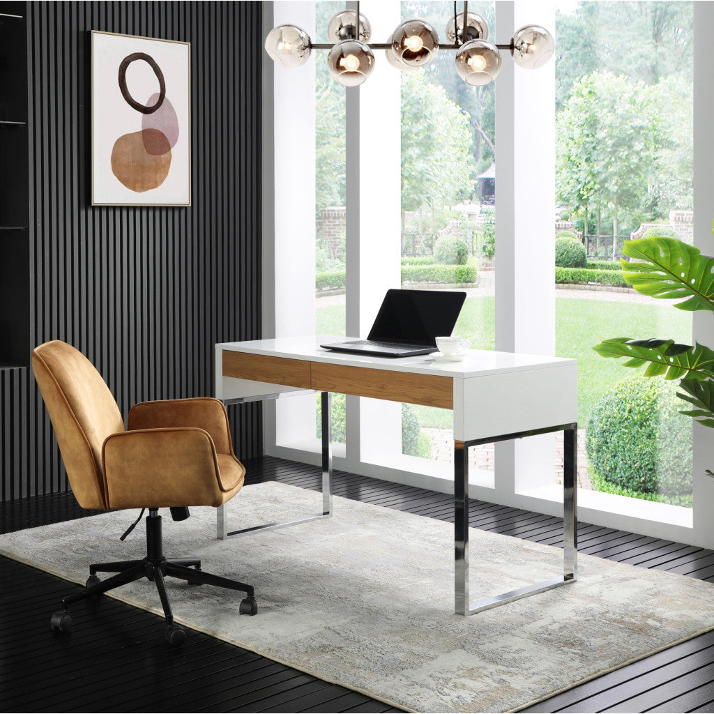 47" White and Silver Writing Desk With Two Drawers