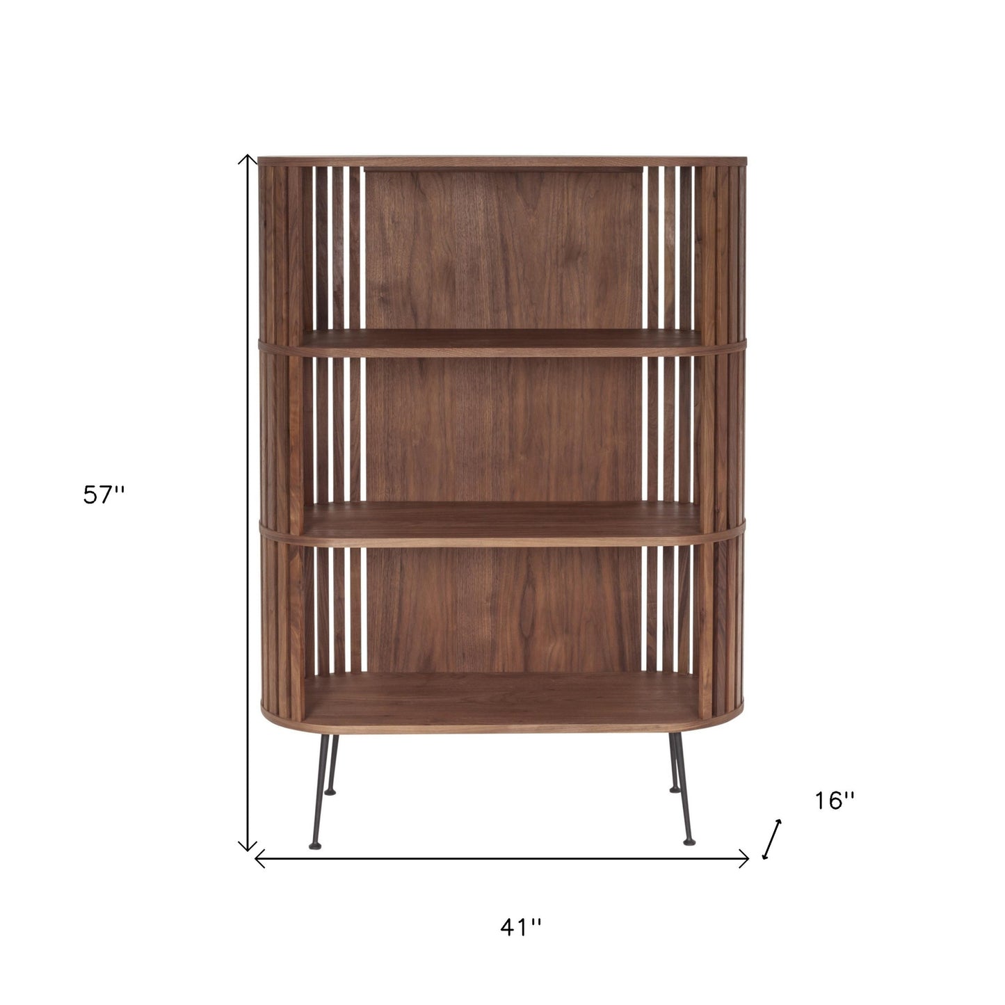 57" Walnut Wood Three Tier Standard Bookcase